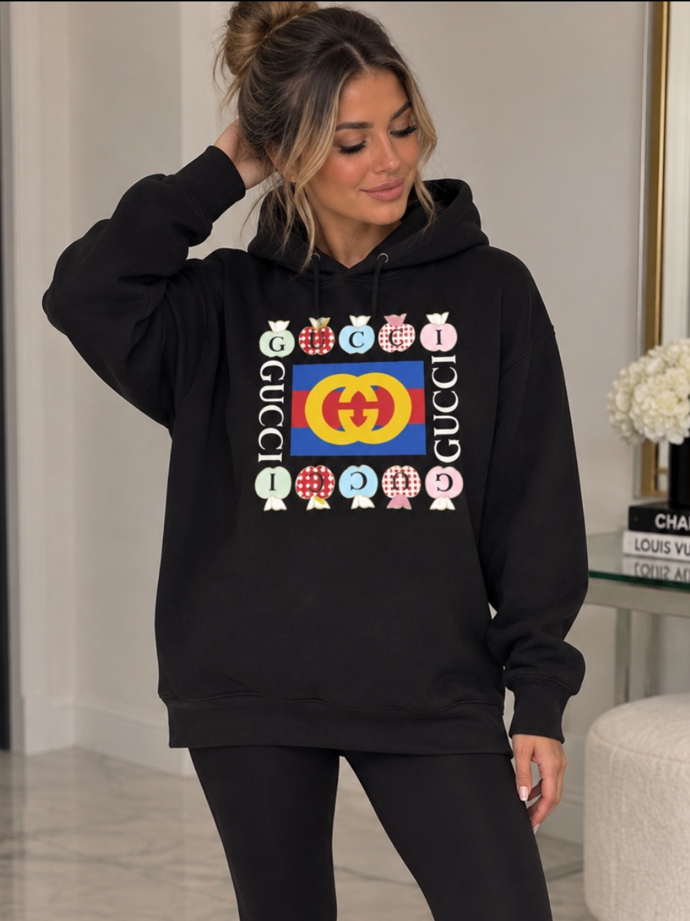 Gucci Black Hoodie with Apple Multicolor Logo - EUC - Size XS - fits up to M